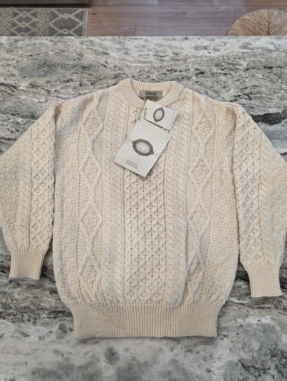 NWT Aran Sweater Market Pure Wool Cable Knit Fisherman Crewneck Sweater Small